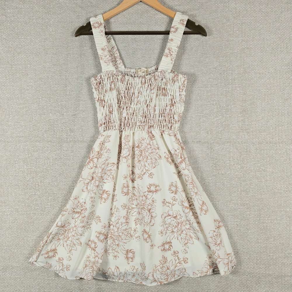 Altar'd State Womens Floral Smocked Mini Dress Cream Tan EIE66539 Size M